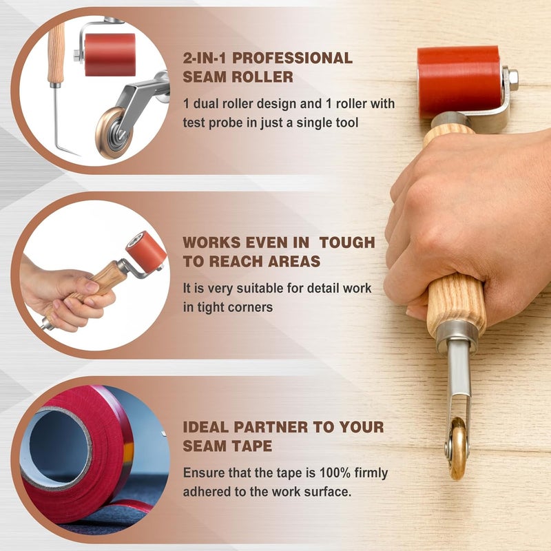 CraftyDream 2 Pcs Seam Roller with Tester Probe, 40 mm Silicone Seam Roller with 6 mm Brass Detail Penny Tool, Smoothing Tool for PVC/TPO/EPDM Single Ply Roofing Tape Woodwork Wallpaper Installation - Image 3